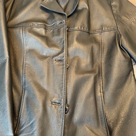 Sequence women's leather jacket button front black - Picture 2 of 5